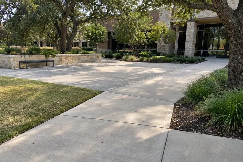 Commercial Concrete in Hallsburg, TX, example photo: concrete walkways and a plaza at an office campus