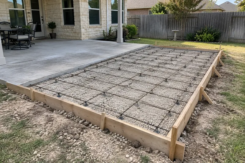 Concrete Contractor in Chilton, TX, example photo: patio extension formed with wood against the edge of an existing patio