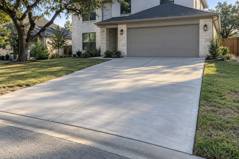 Concrete Contractor in Hewitt, TX, example photo: a new concrete driveway at a newer two-storey suburban home