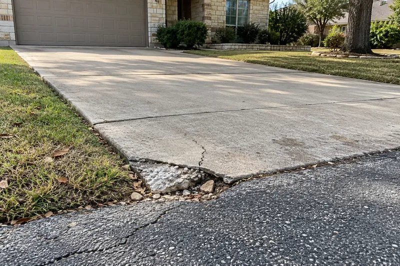 Concrete Contractor in Lorena, TX, example photo: a driveway with a broken corner at the street edge