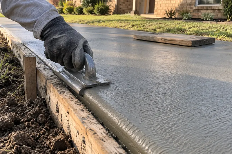 Concrete Contractor in Moody, TX, example photo: hand edger rounding the edge of a freshly floated concrete slab