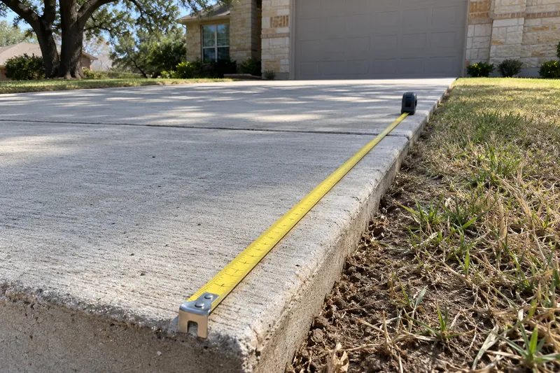 How Much Does Concrete Cost in Waco, TX?, example photo: tape measure stretched along the edge of a concrete driveway