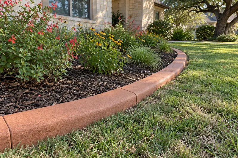 Concrete Curbing in Waco, TX, example photo: colored landscape curbing around a flower bed