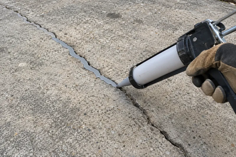 Concrete Driveway Repair in Waco, TX, example photo: driveway crack being filled with flexible sealant