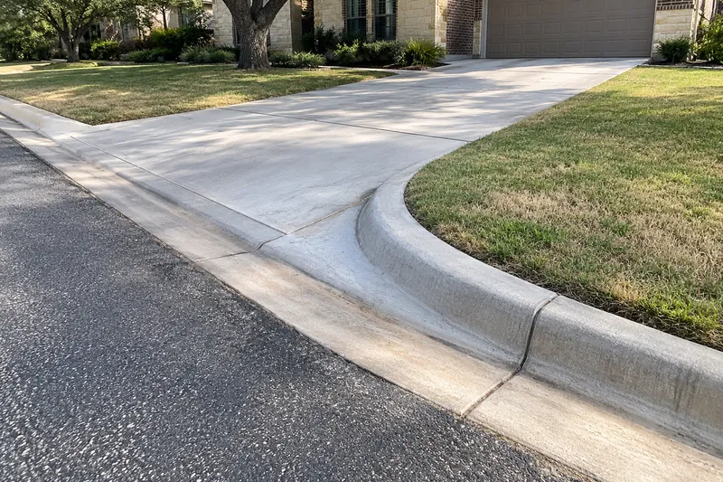 Concrete Driveways in Aquilla, TX, example photo: curved curb return at a driveway entrance