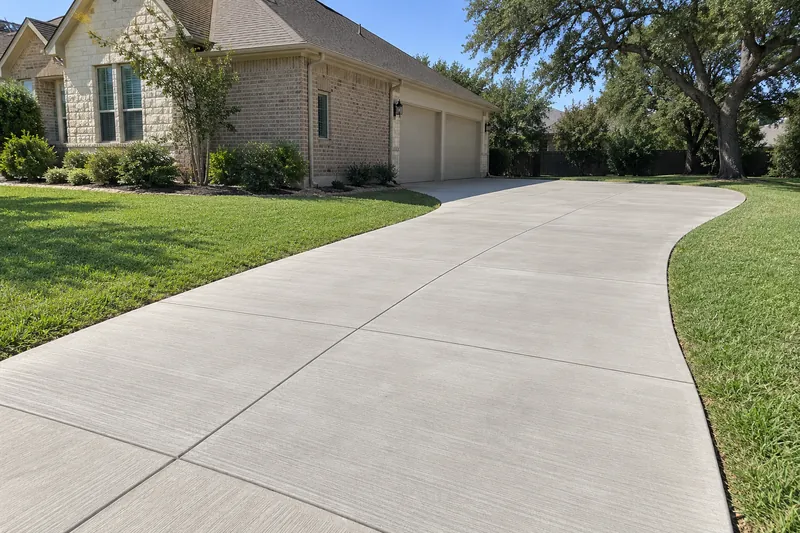 Concrete Driveways in McGregor, TX, example photo: new concrete driveway curving to a side-entry garage