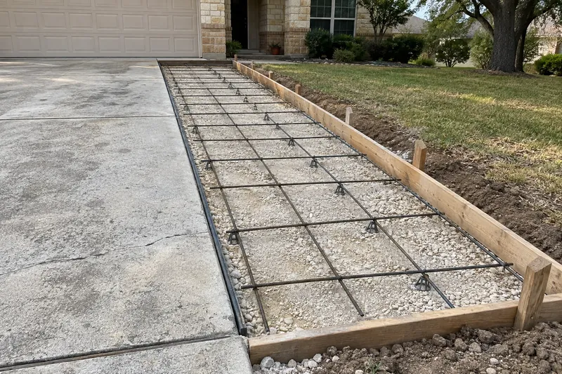 Concrete Driveways in Valley Mills, TX, example photo: forms and rebar set beside an existing driveway for a widening pour