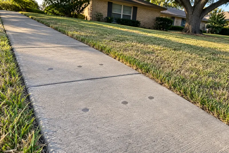 Concrete Leveling in Mart, TX, example photo: sidewalk panels lifted flush, with small patched holes