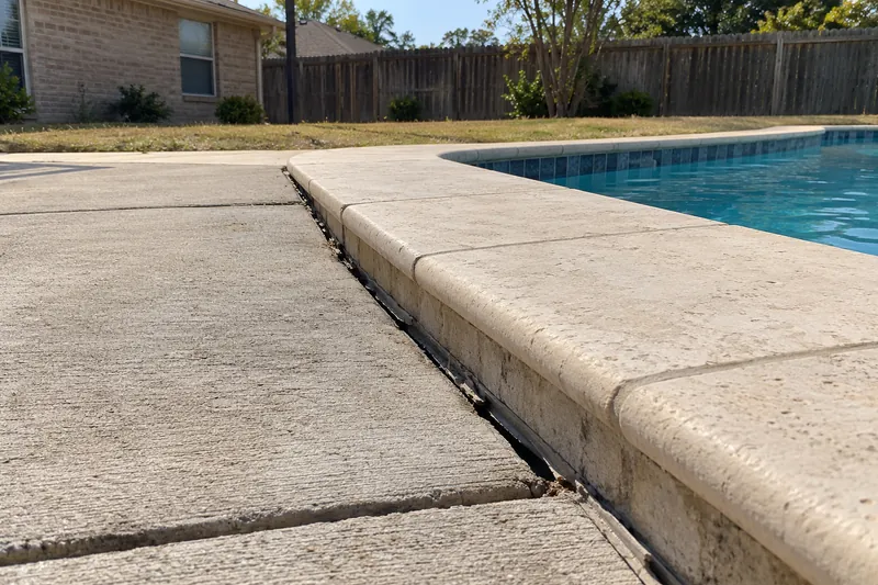 Concrete Leveling in Robinson, TX, example photo: pool deck slab sunk below the coping