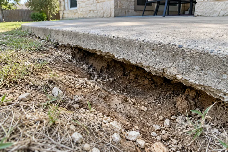 Concrete Leveling in Woodway, TX, example photo: void under a slab edge where soil has washed out