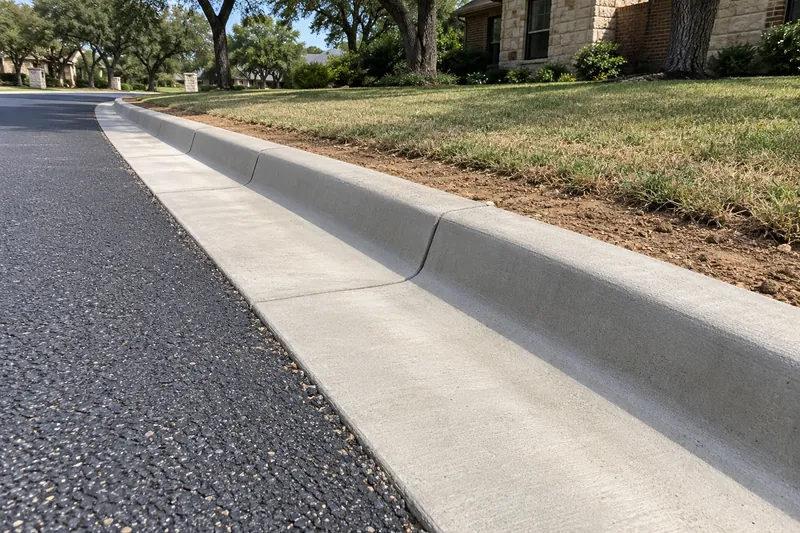 Concrete Parking Lots in Bellmead, TX, example photo: new concrete curb and gutter along a paved street