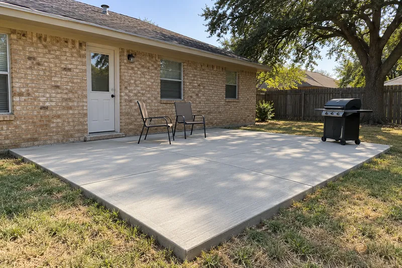 Concrete Patios in Lacy-Lakeview, TX, example photo: new broom-finished patio at the back door of a ranch house