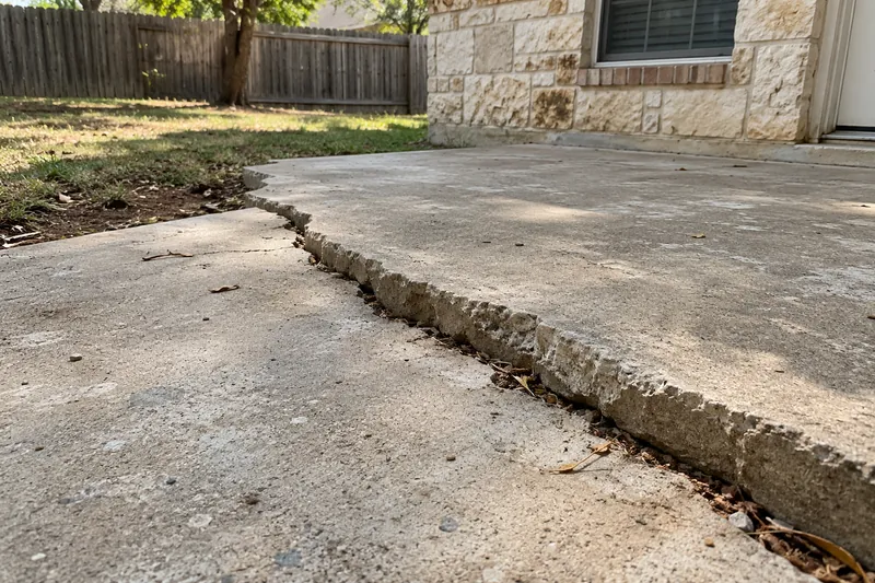 Concrete Patios in Woodway, TX, example photo: patio slab cracked and tilted by soil movement