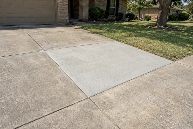 Concrete Repair in Robinson, TX, example photo: replaced driveway section, lighter than the older panels