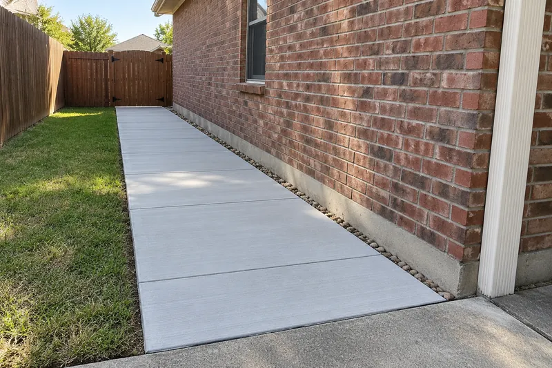 Concrete Sidewalks in Bellmead, TX, example photo: new concrete walkway along a brick house to a side gate