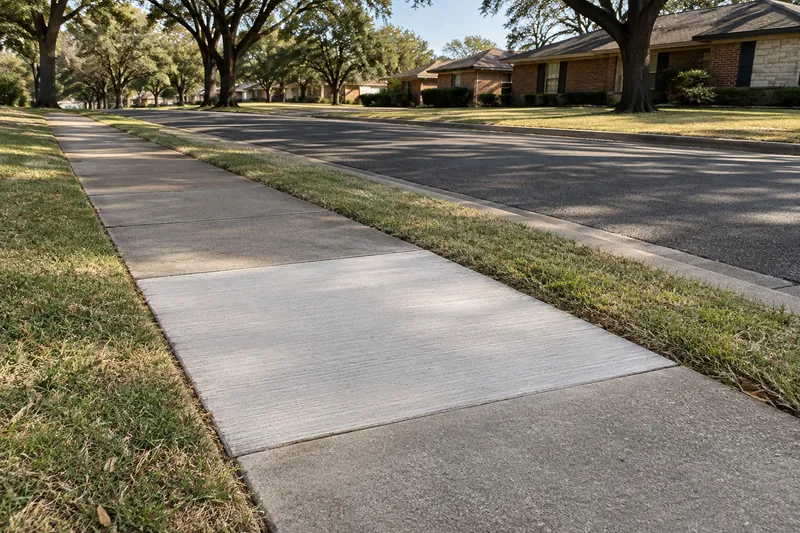Concrete Sidewalks in Crawford, TX, example photo: new public sidewalk panel among older ones on a residential street