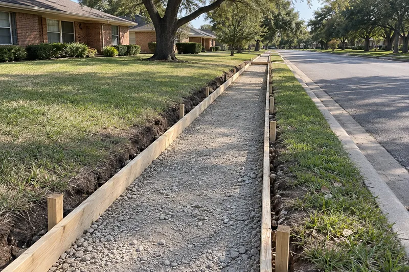 Concrete Sidewalks in Marlin, TX, example photo: wood forms and a compacted base set for a new sidewalk
