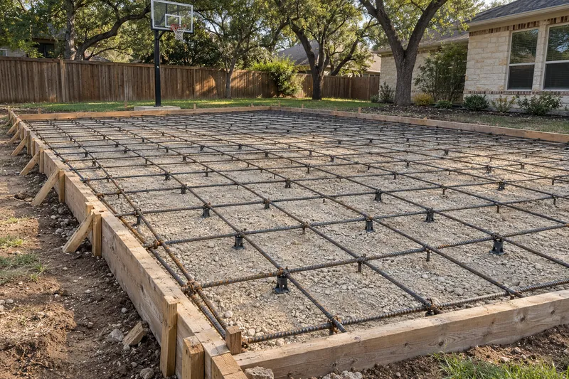 Concrete Slabs in Lacy-Lakeview, TX, example photo: formed court slab with rebar, ready for the pour