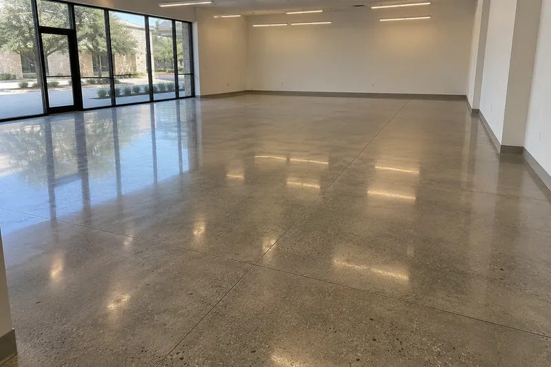 Polished Concrete in Waco, TX, example photo: high-gloss polished concrete floor reflecting store lights